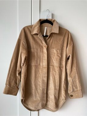 Babaton Corduroy Button-Down Shacket in Camel